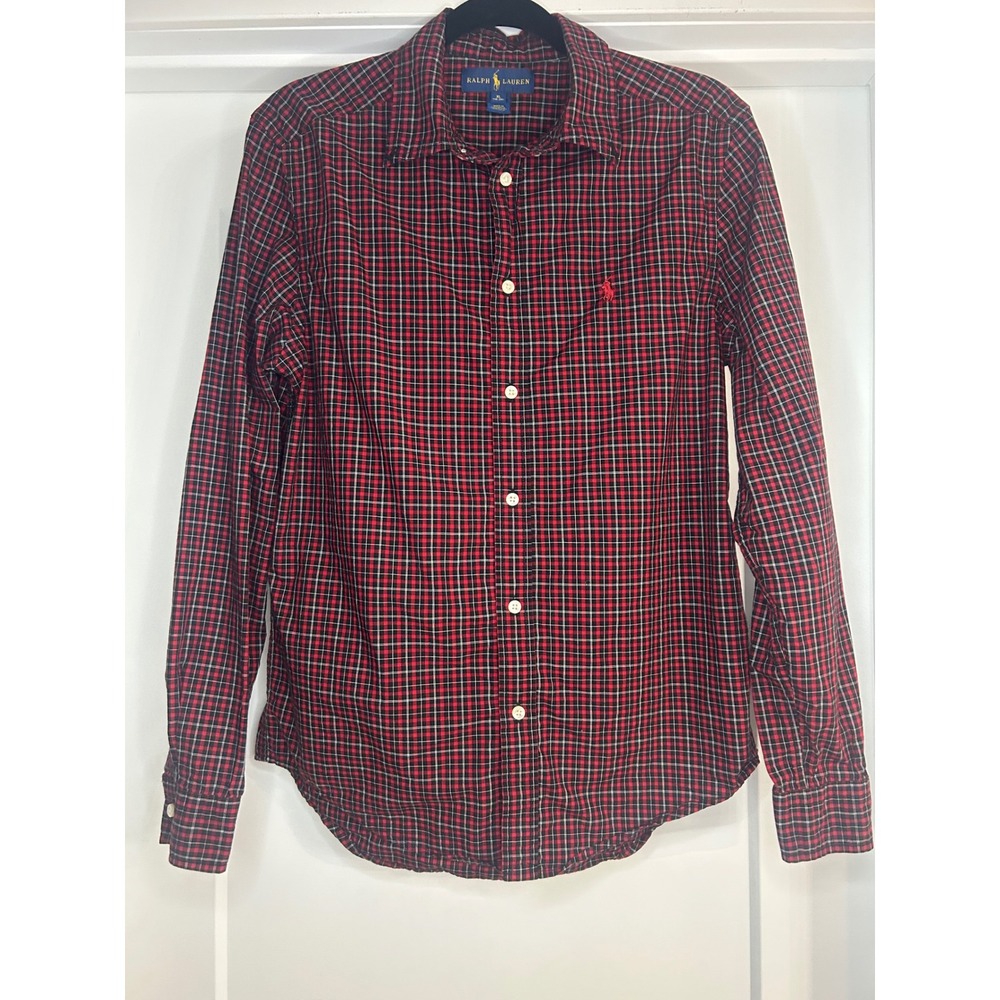 Ralph Lauren Mens XL 18-20 Red Black Plaid Button Down Shirt Long Sleeve Pony